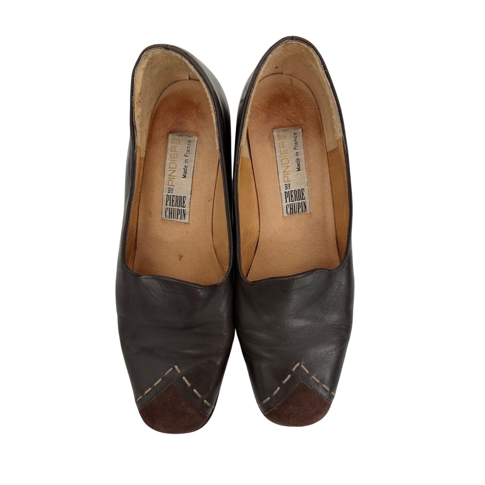 VTG Y2K Pindiere By Pierre Chupin Brown Leather Suede Cap Toe Heels US 7/ EU 37
